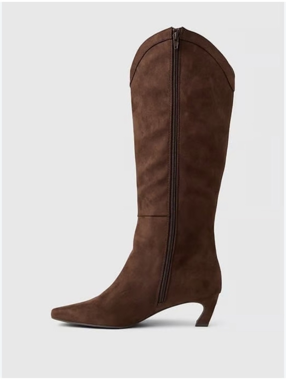 GAP Brown Suede Knee-High Heeled Boot with Side Zip